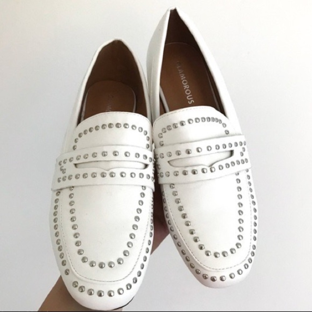 Glamorous Studded White Loafers